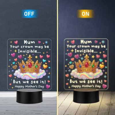 Mom Crown Inspirational Acrylic LED Lamp with UV Print – Personalized Mother Quote Night Light with Warm White LED & USB Power